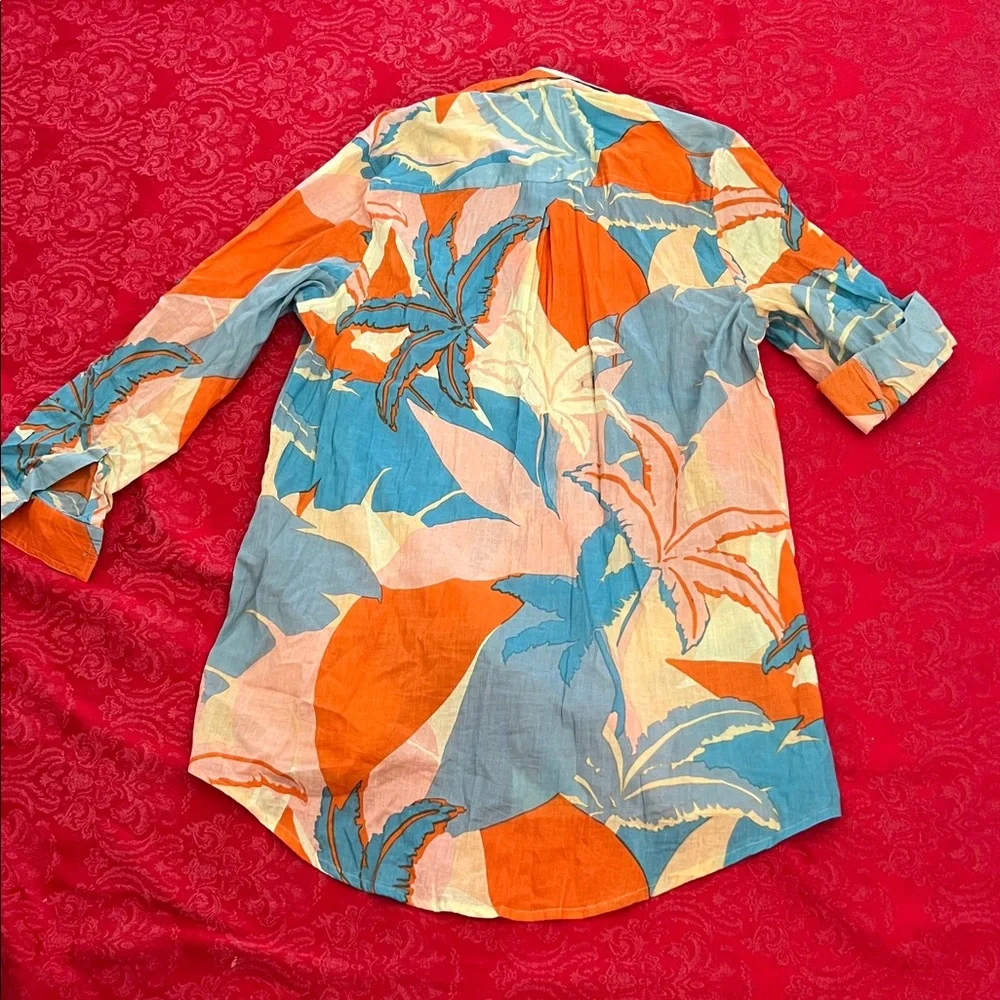 True Destinations Tropical Print Button Down Shirt XS Beach Cover Up - Picture 7 of 9